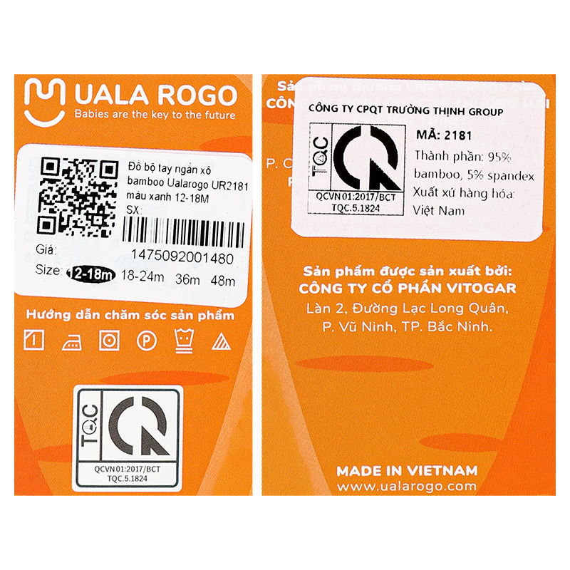 Bộ sát nách bé gái Ualarogo UR2181 màu xanh 12