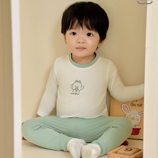 Bộ bé trai La Pomme bamboo xanh - trắng