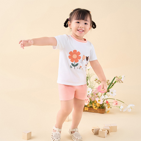 Bộ bé gái La Pomme cotton trắng