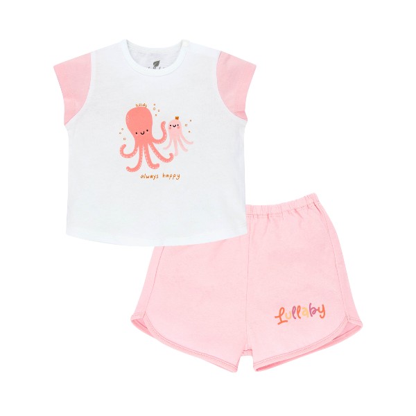 Bộ bé gái Lullaby cotton trắng - hồng