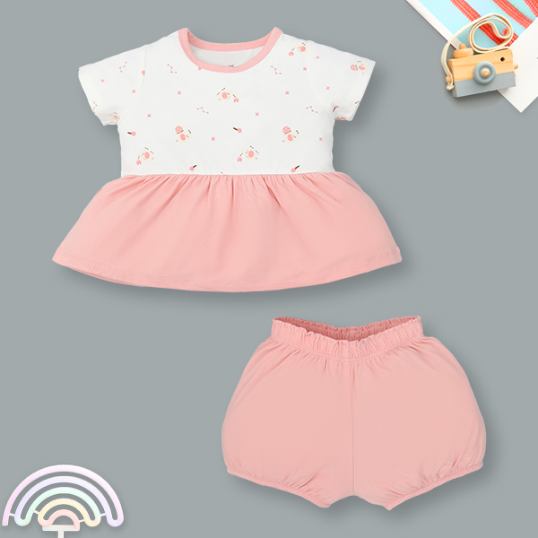 Bộ bé gái Lullaby rayon trắng - hồng