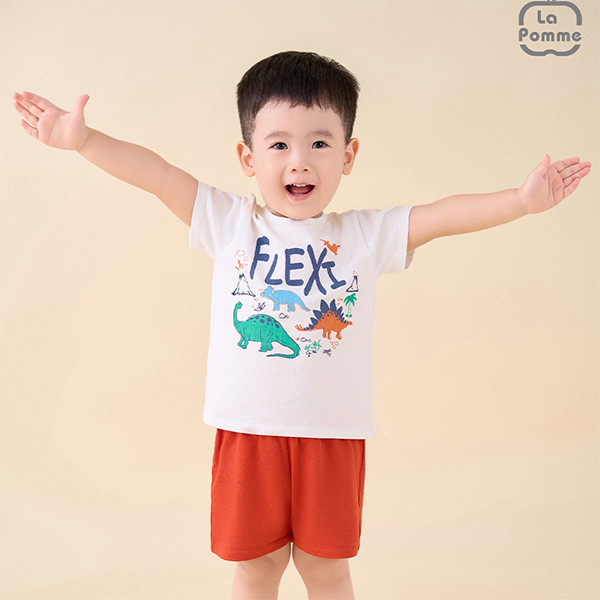 Bộ bé trai La Pomme cotton trắng - đỏ