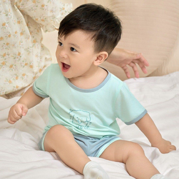 Bộ bé trai La Pomme bamboo xanh - xám