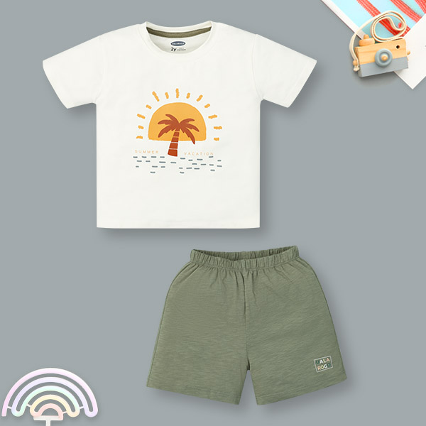 Bộ bé trai Ualarogo cotton xanh lá