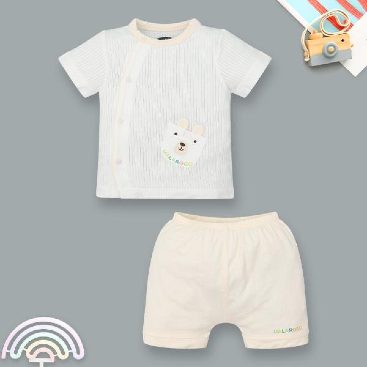 Bộ tay ngắn unisex Ualarogo sợi tre be