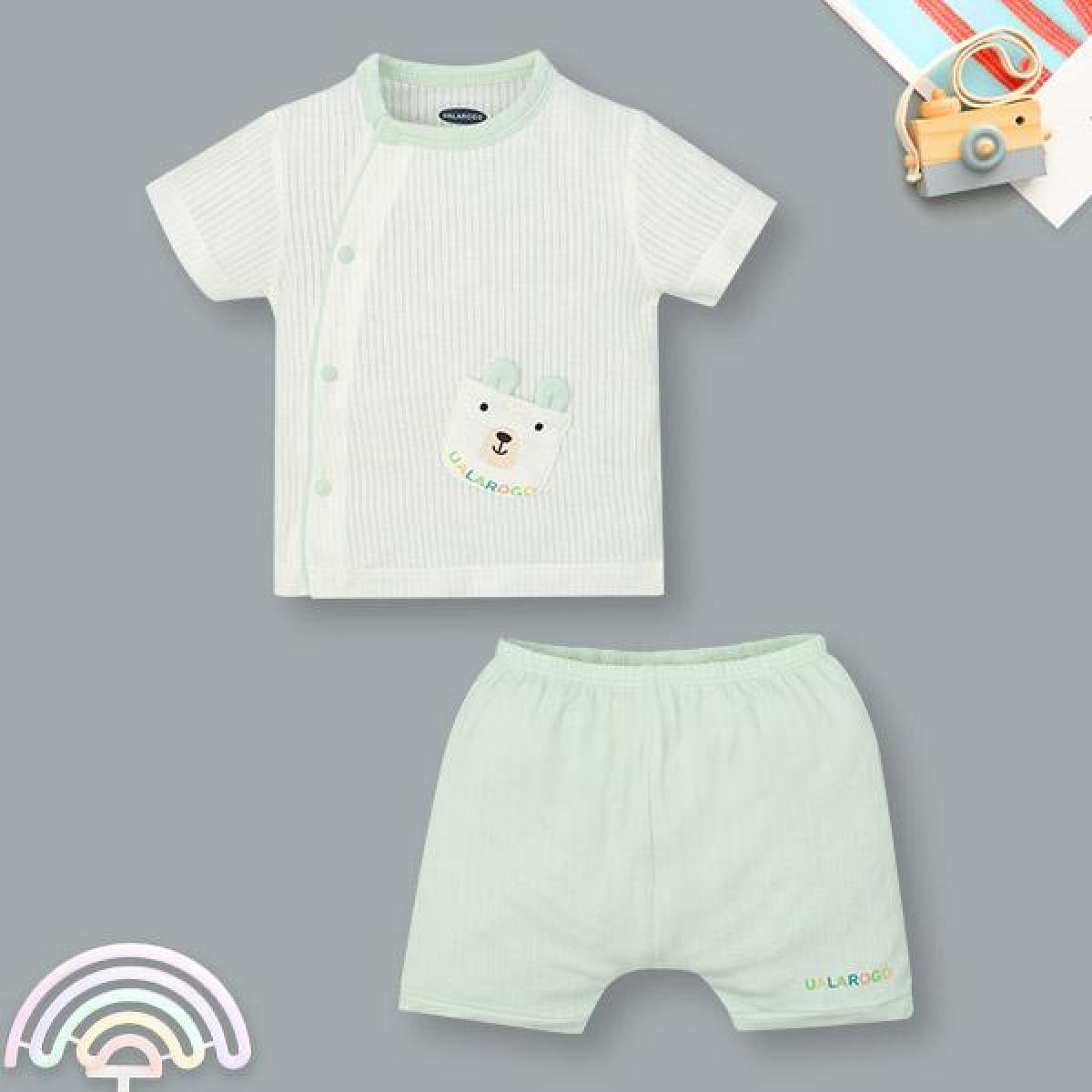 Bộ tay ngắn unisex Ualarogo sợi tre xanh lá