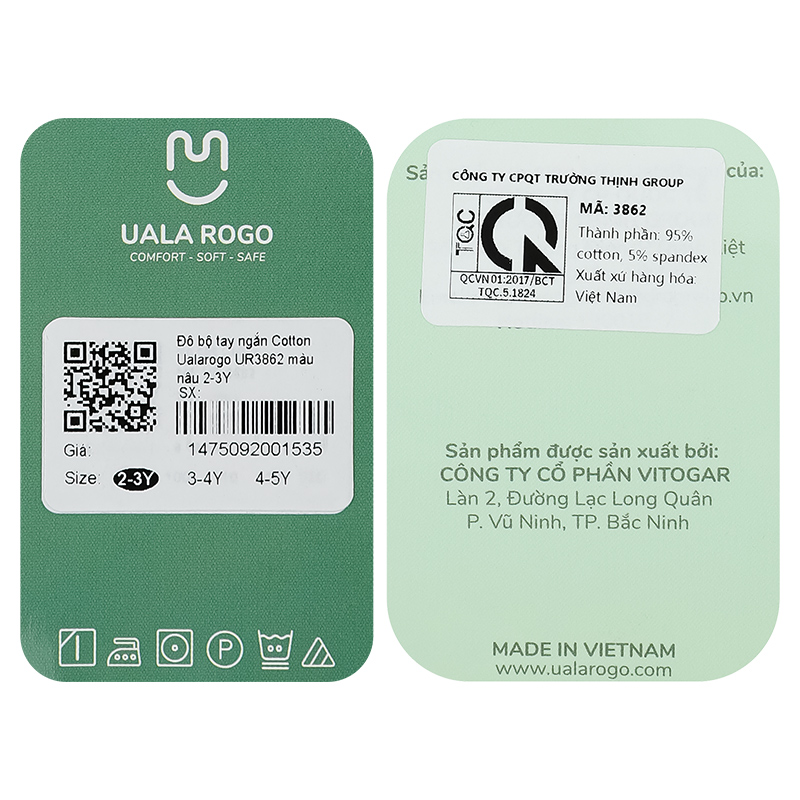 Bộ tay ngắn bé gái in hình mặt cười Ualarogo UR3862 màu nâu 14