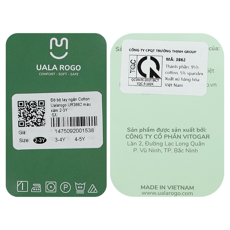 Bộ tay ngắn bé gái in hình mặt cười Ualarogo UR3862 màu nâu 43