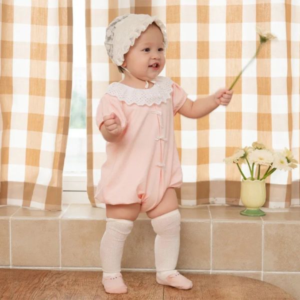 Bodysuit bé gái La Pomme sợi tre hồng