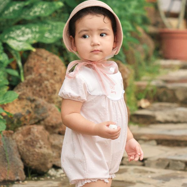 Bodysuit bé gái La Pomme cotton hồng