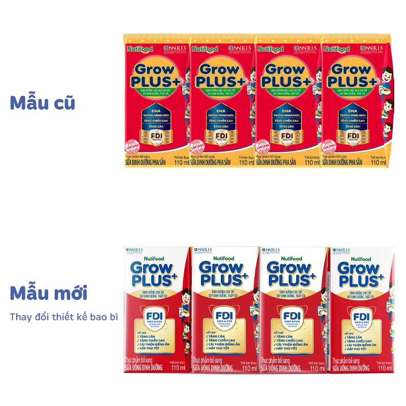 Lốc 4 hộp sữa pha sẵn Nutifood GrowPLUS+ đỏ hương vani 110 ml cho trẻ suy dinh dưỡng, thấp còi (từ 1 tuổi) - Giao bao bì ngẫu nhiên 2