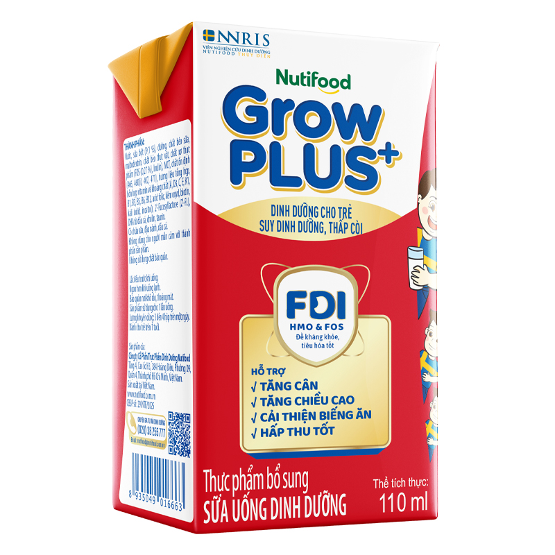 Lốc 4 hộp sữa pha sẵn Nutifood GrowPLUS+ đỏ hương vani 110 ml cho trẻ suy dinh dưỡng, thấp còi (từ 1 tuổi) - Giao bao bì ngẫu nhiên 3