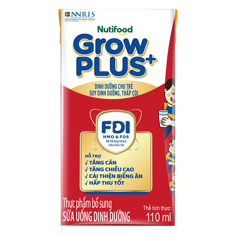 Lốc 4 hộp sữa pha sẵn Nutifood GrowPLUS+ đỏ hương vani 110 ml cho trẻ suy dinh dưỡng, thấp còi (từ 1 tuổi) - Giao bao bì ngẫu nhiên 4