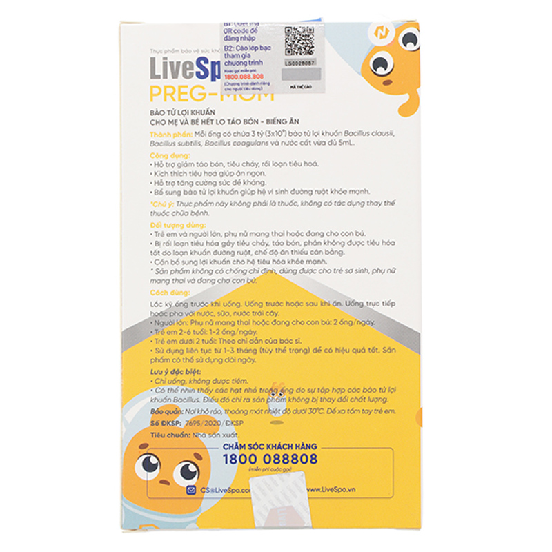 Combo 2 Livespo Preg-Mom hỗ trợ cải thiện hệ vi sinh đường ruột, 20 ống dạng uống 8