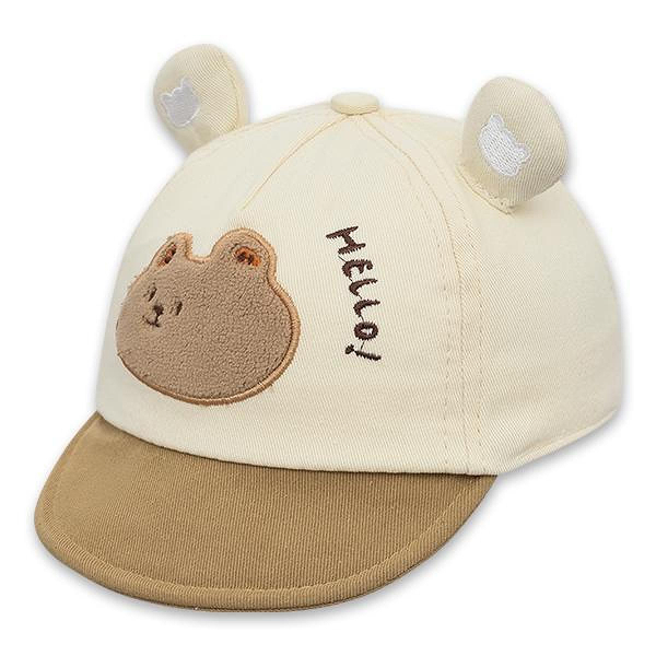 Nón kết TOP KIDS thêu gấu HELLO màu be