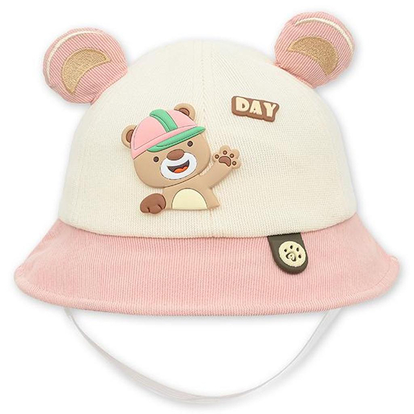 Nón vành TOP KIDS thêu gấu màu hồng - be