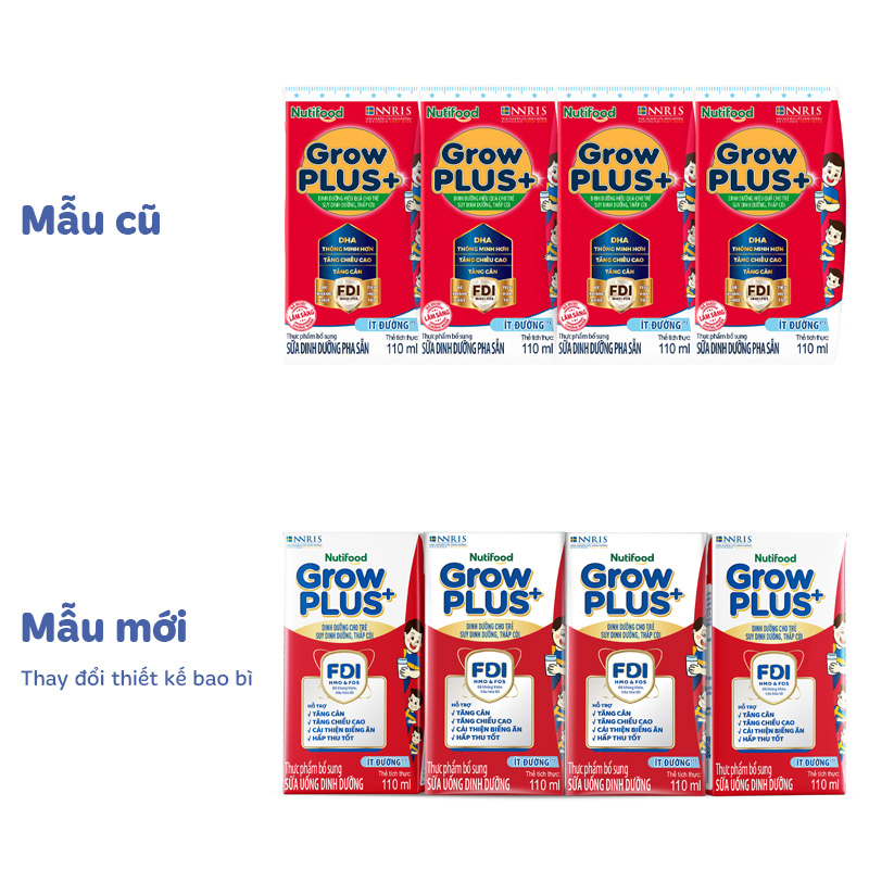 Thùng 48 hộp sữa pha sẵn Nutifood GrowPLUS+ đỏ ít đường hương vani 110 ml cho trẻ suy dinh dưỡng, thấp còi (từ 1 tuổi) - Giao bao bì ngẫu nhiên 14