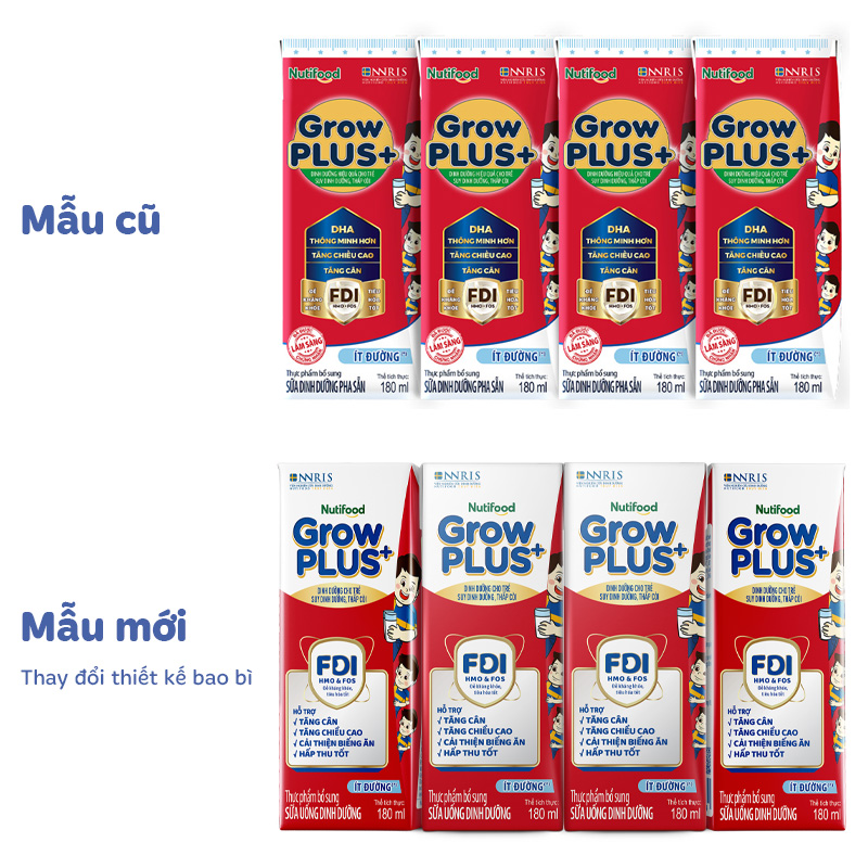 Thùng 48 hộp sữa pha sẵn Nutifood GrowPLUS+ đỏ ít đường hương vani 180 ml cho trẻ suy dinh dưỡng, thấp còi (từ 1 tuổi) - Giao bao bì ngẫu nhiên 3