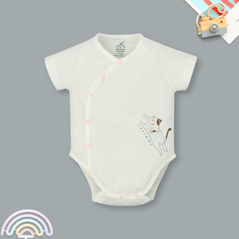 Set 2 bodysuit cài chéo La Pomme bé mimi của mẹ màu trắng - hồng 5