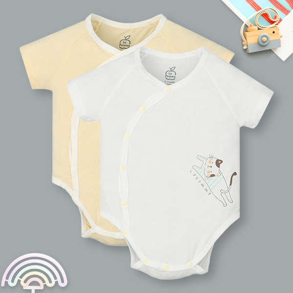 Set 2 bodysuit unisex La Pomme sợi tre trắng - vàng