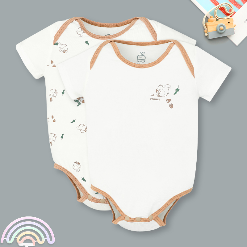 Set 2 bodysuit unisex La Pomme sợi tre trắng