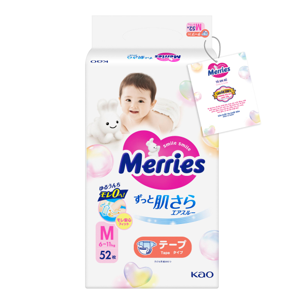 Tã dán Merries size M - Mẫu mới