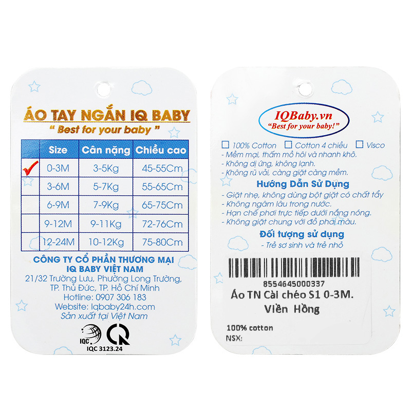Áo tay ngắn IQ Baby viền hồng 7