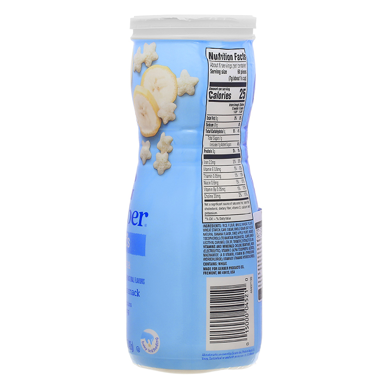 Bánh ăn dặm Gerber Puffs vị dâu, táo lon 42g (từ 8 tháng) - Giao bao bì ngẫu nhiên 12