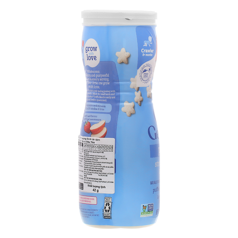 Bánh ăn dặm Gerber Puffs vị dâu, táo lon 42g (từ 8 tháng) - Giao bao bì ngẫu nhiên 5