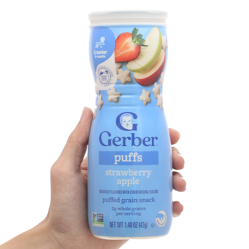 Bánh ăn dặm Gerber Puffs vị dâu, táo lon 42g (từ 8 tháng) - Giao bao bì ngẫu nhiên 6