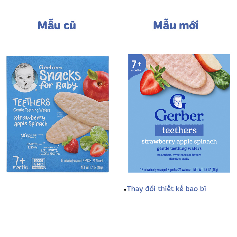 Bánh gạo ăn dặm Gerber Teethers vị xoài, mâm xôi hộp 48g (từ 7 tháng) - Giao bao bì ngẫu nhiên 12
