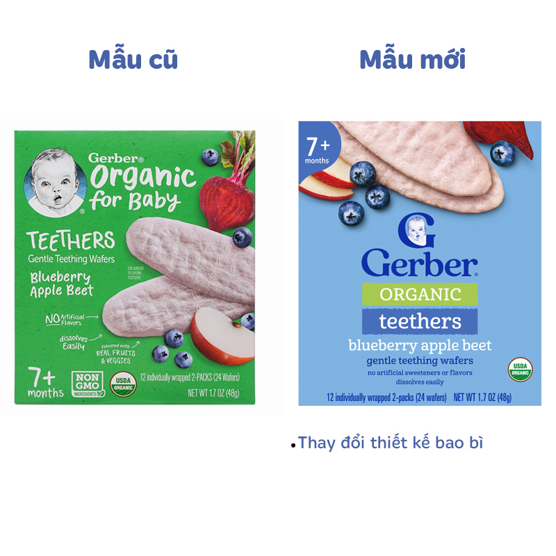 Bánh gạo ăn dặm Gerber Organic Teethers vị xoài, chuối và cà rốt hộp 48g (từ 7 tháng) - Giao bao bì ngẫu nhiên 12