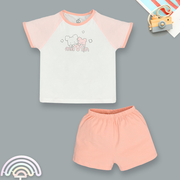 Bộ bé gái La Pomme bamboo hồng - trắng