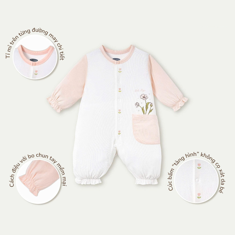 Bodysuit tay dài bé gái petit Ualarogo UR2235 màu trắng 13