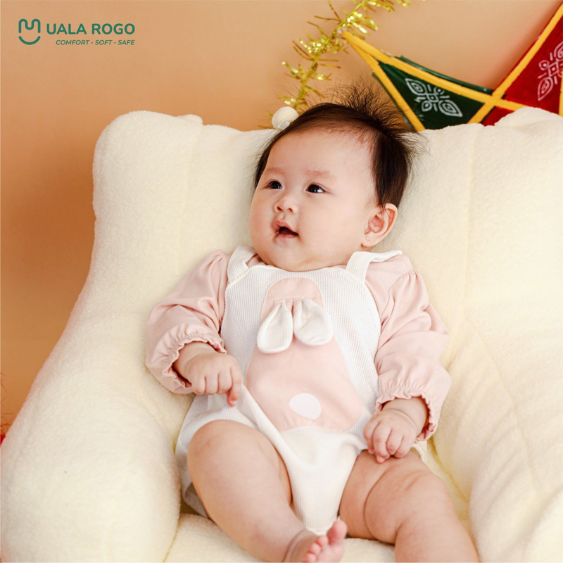 Bodysuit tay dài cho bé gái cotton Ualarogo UR258 màu hồng 4