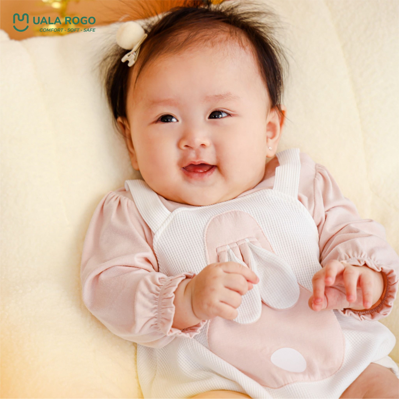 Bodysuit tay dài cho bé gái cotton Ualarogo UR258 màu hồng 5