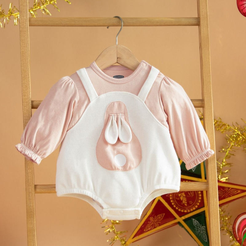Bodysuit tay dài cho bé gái cotton Ualarogo UR258 màu hồng 7