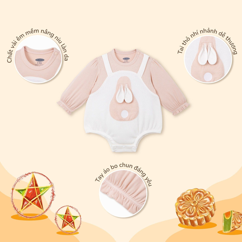 Bodysuit tay dài cho bé gái cotton Ualarogo UR258 màu hồng 8