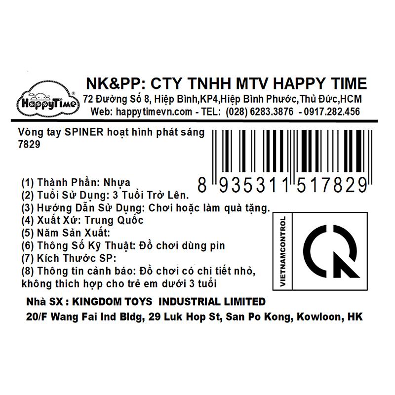 Đồ chơi vòng tay SPINER hoạt hình phát sáng HappyTime 7829-1 18