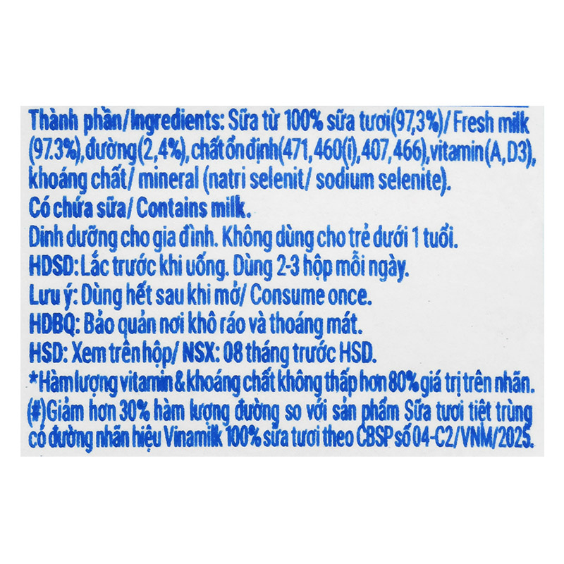 Combo 2 thùng 48 hộp sữa tươi tiệt trùng Vinamilk ít đường 110 ml (từ 1 tuổi) 13