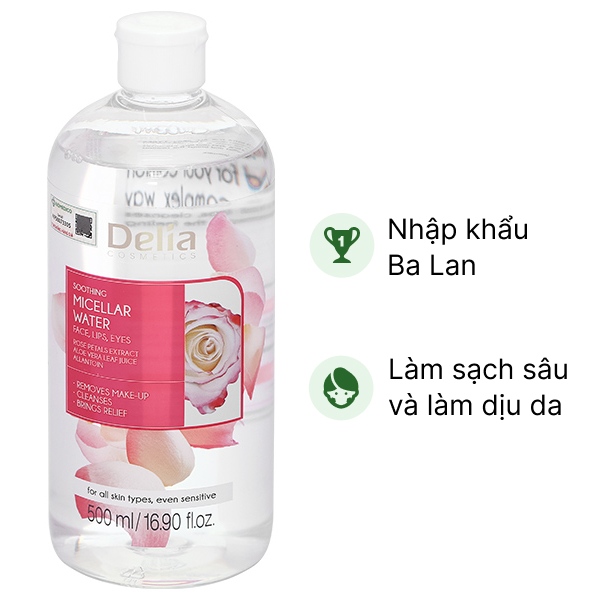 Nước tẩy trang Delia Cosmetics Soothing Micellar Water làm dịu da chai 500ml