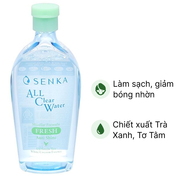 Nước tẩy trang Senka All Clear Water Micellar Formula Fresh N giúp giảm bóng nhờn, làm sạch da (400ml)