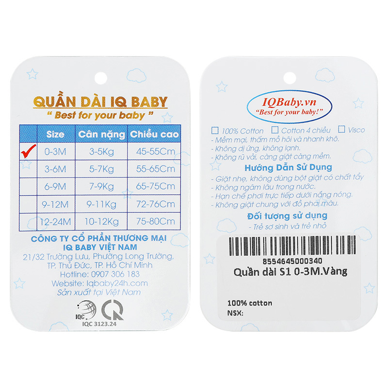 Quần dài IQ Baby cotton màu hồng 12