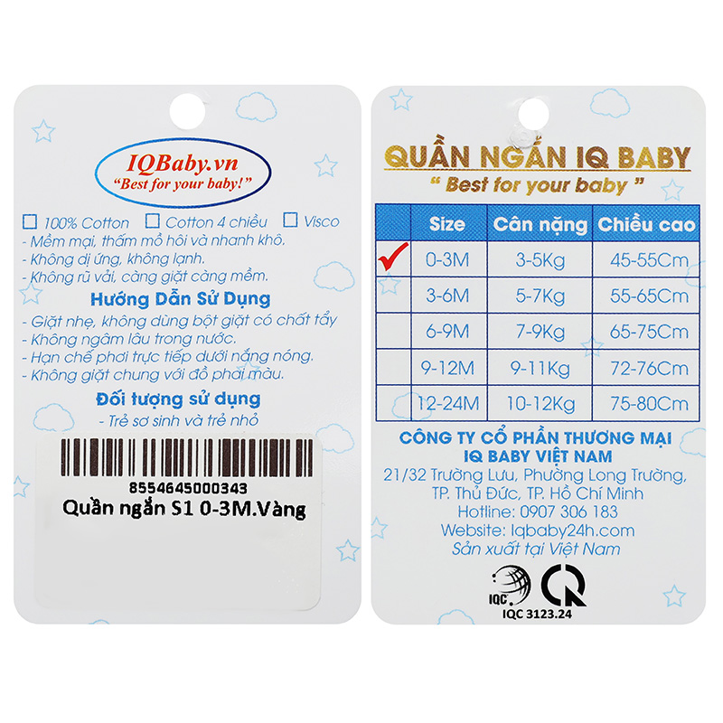 Quần ngắn IQ cotton Baby màu hồng 10