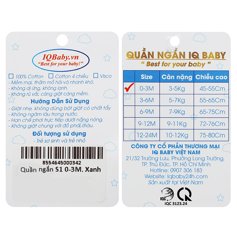 Quần ngắn IQ cotton Baby màu hồng 15