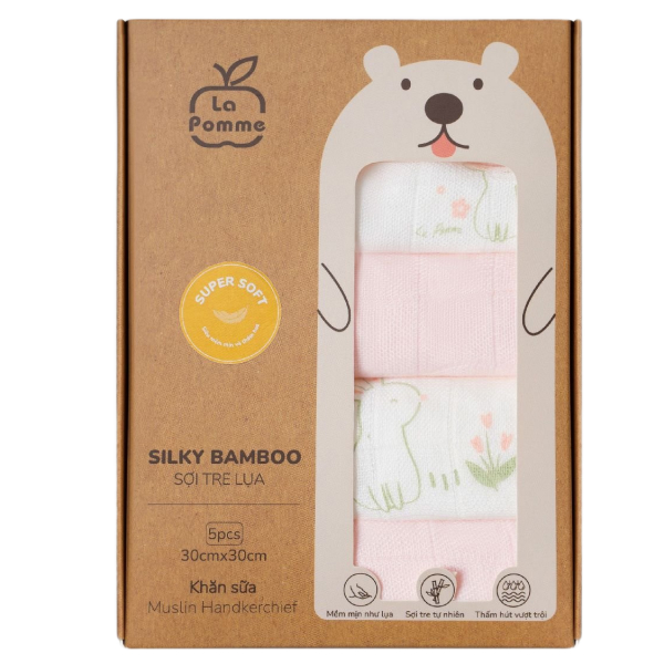 Set 5 khăn sữa La Pomme sợi tre hồng