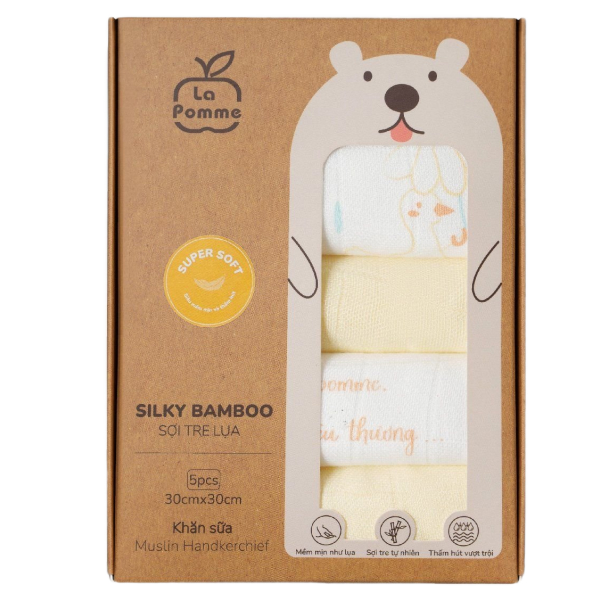 Set 5 khăn sữa La Pomme sợi tre vàng