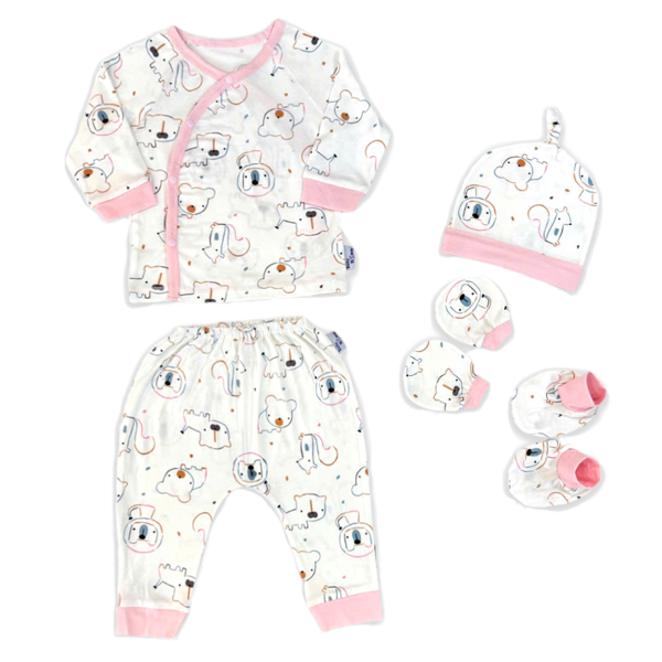 Set bộ tay dài unisex BabyMommy visco trắng - hồng