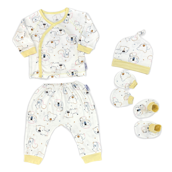 Set bộ tay dài unisex BabyMommy visco trắng - vàng