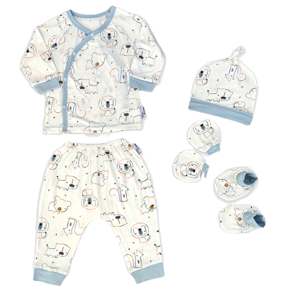 Set bộ tay dài unisex BabyMommy visco trắng - xanh